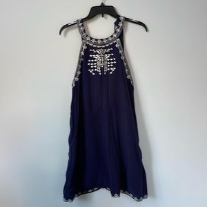 Navy High Neck Dress w White Detail